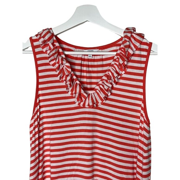 Crown and Ivy Top Womens Small Shirt Tank Blouse Orange White Striped Sleeveless - Picture 2 of 11